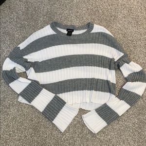 White and grey striped sweater